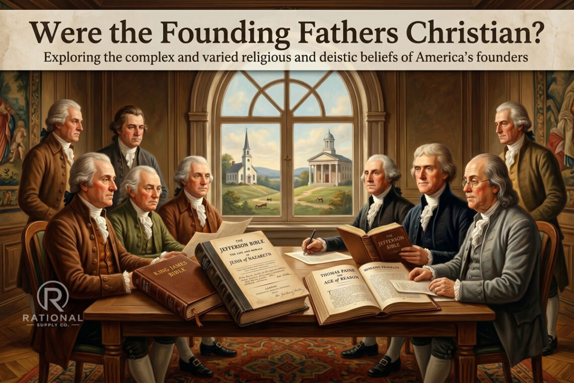 founding fathers around a table debating christianity
