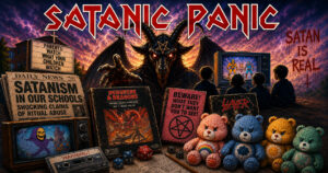 a collection of items from the satanic panic including care bears