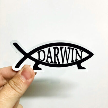 Darwin Fish Evolution vinyl sticker featuring the classic fish outline with legs and the word Darwin inside