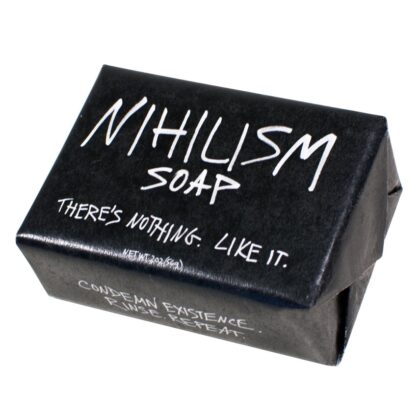 Nihilism Soap novelty bar featuring existential philosophy humor in an unscented vegetable-based guest soap