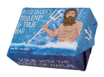 Poseidon's Trident & True Bath Soap novelty bar featuring Greek mythology-inspired artwork with a fresh ocean fragrance