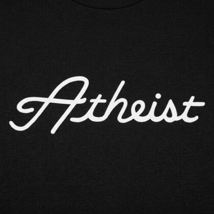 Black Atheist Script T-Shirt with white lettering