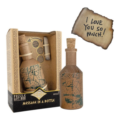 Message in a Bottle puzzle box with paper scroll for writing a hidden note