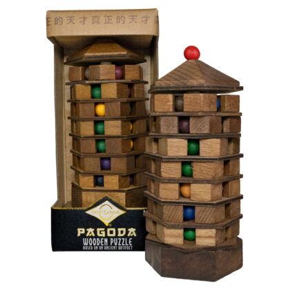 Chinese Pagoda puzzle tilted to align colored balls in maze columns